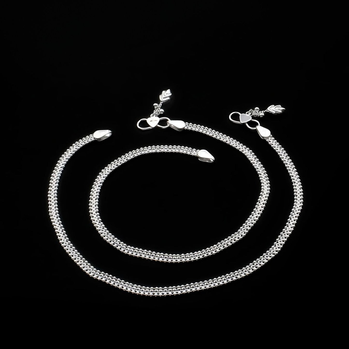 925 Sterling Silver women daily wear Anklets Pair 10.3"