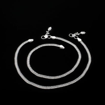 925 Sterling Silver women daily wear Anklets Pair 10.3"