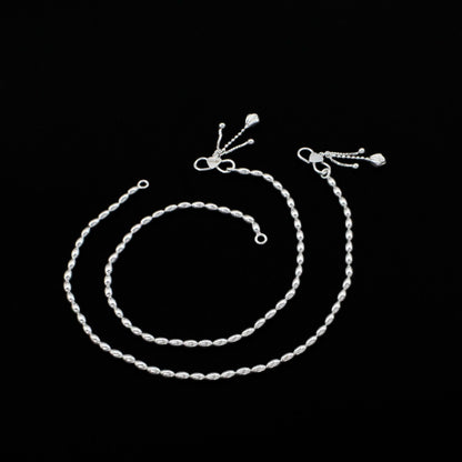 925 Sterling Silver beaded Indian women Excellent girlish Anklets Pair 10.3"