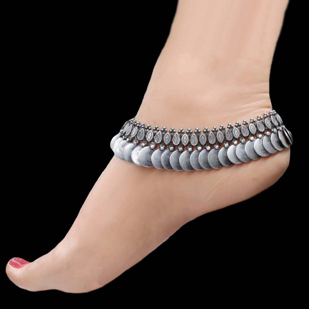 Real Sterling Silver brides collection Women Oxidized Anklets Ankle Pair 10.3"