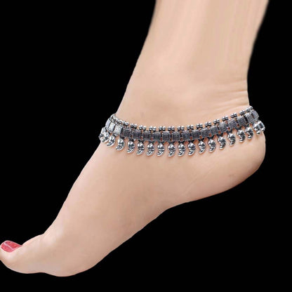 Real Silver Women brides collection Oxidized Anklets Ankle Pair 10.5"