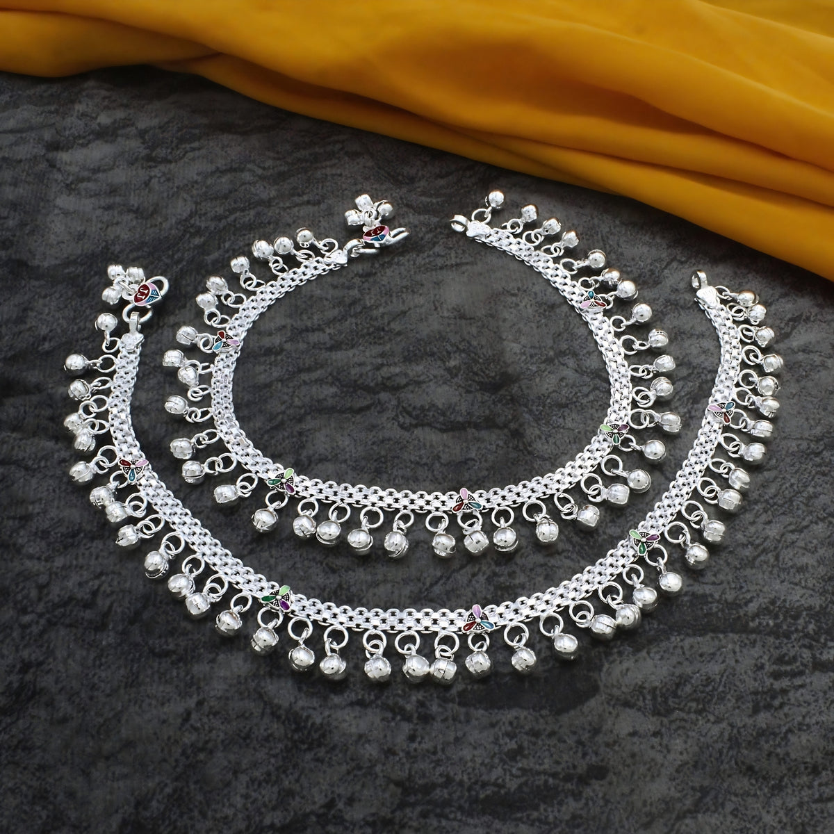Real Silver Women Payal Anklet with Ghungroo – Pair 10 inch