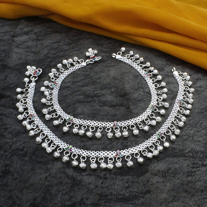 Real Silver Women Payal Anklet with Ghungroo – Pair 10 inch
