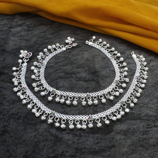Real Silver Women Payal Anklet with Ghungroo – Pair 10 inch