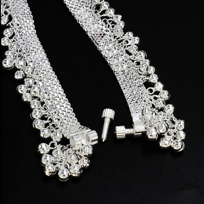 Real Silver Cultural Design Women Jhanjhar Pink CZ Anklet – Pair 10 inch