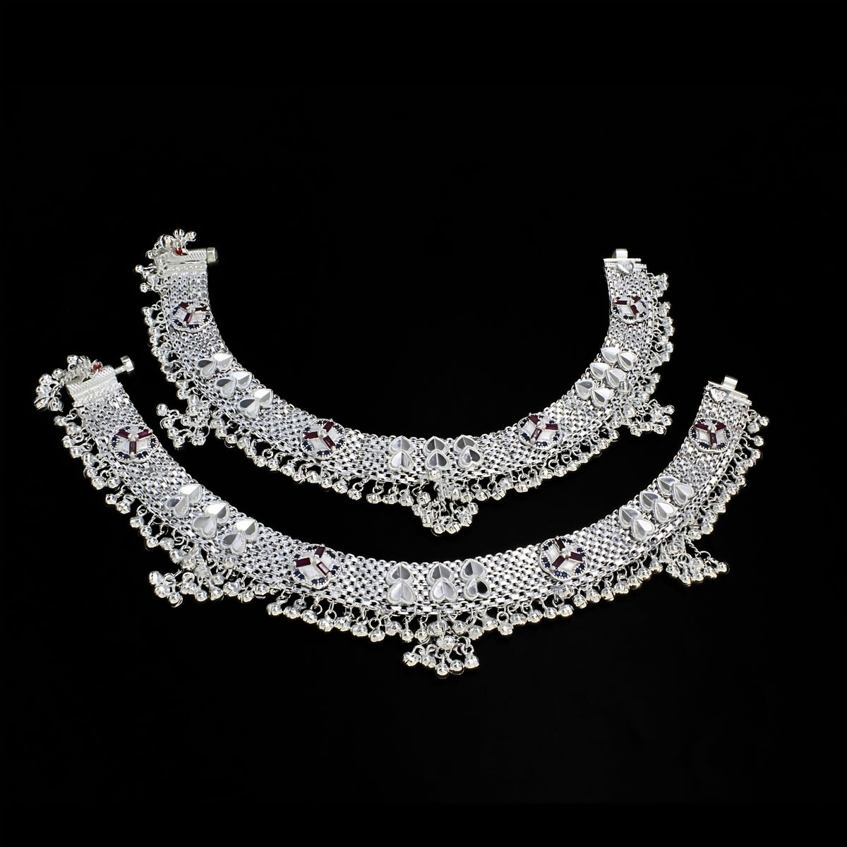 Real Silver Blue Pink CZ Women Dulhan Gola Payal Anklet – Pair