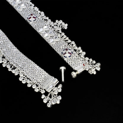 Real Silver Blue Pink CZ Women Dulhan Gola Payal Anklet – Pair