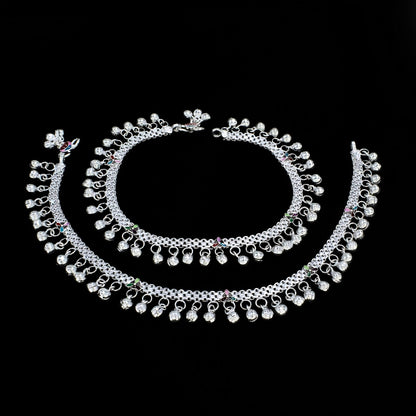 Real Silver Women Payal Anklet with Ghungroo – Pair 10 inch