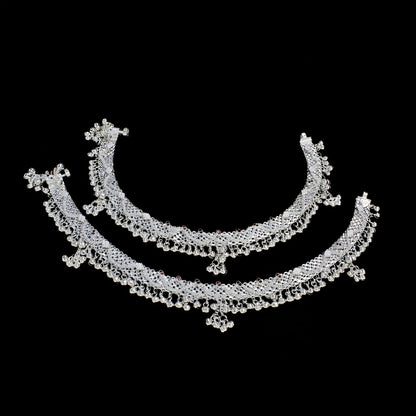 Real Silver Women Multi CZ Dulhan Panjeb Anklet – Pair 10 inch