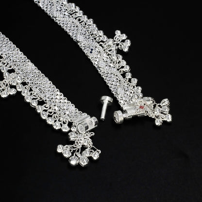 Real Silver Women Multi CZ Dulhan Panjeb Anklet – Pair 10 inch
