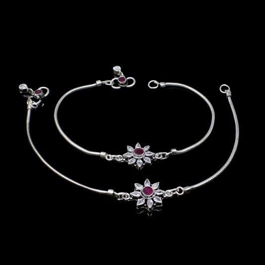 Ethnic 925 Real Solid Silver CZ Oxidized Anklets Ankle 10.5"