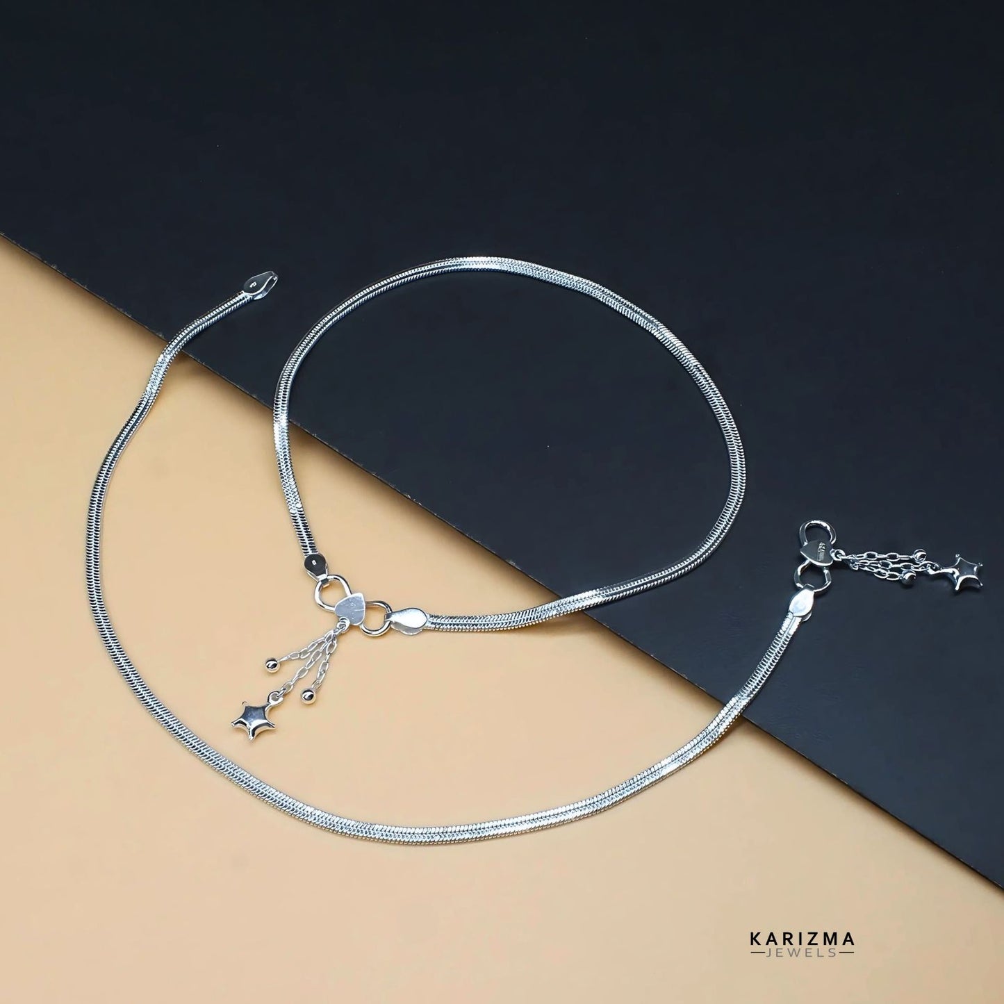 Cute Flat band 925 Sterling Silver Indian women Anklets Bracelet Pair 10.3"