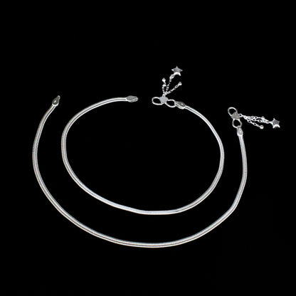 Cute Flat band 925 Sterling Silver Indian women Anklets Bracelet Pair 10.3"