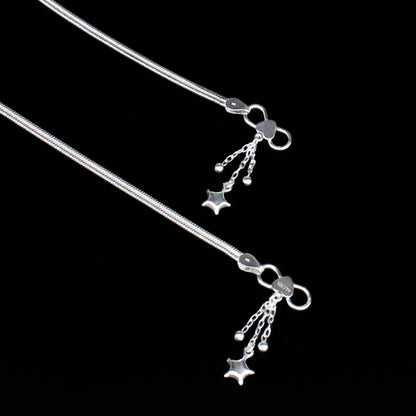 Cute Flat band 925 Sterling Silver Indian women Anklets Bracelet Pair 10.3"