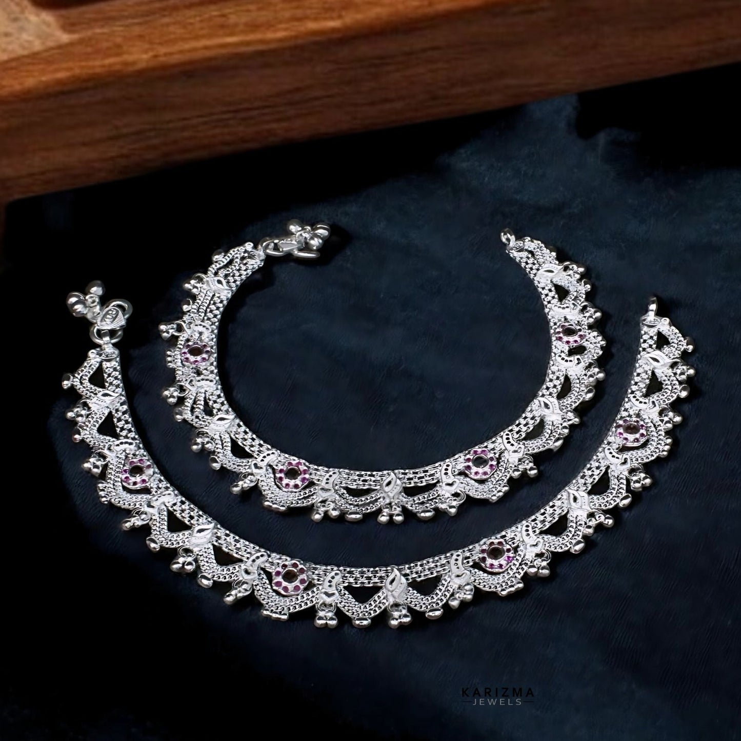 Real Silver Indian Bridal designer Anklets Ankle Pair 10.3"