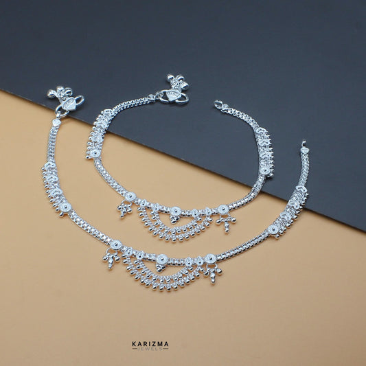 Unique gorgeous Real Silver Indian Women Anklets Ankle Pair 10.3"