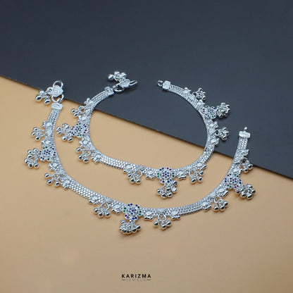 Indian Bridal Real Silver Excellent Anklets Ankle Pair 10.3"