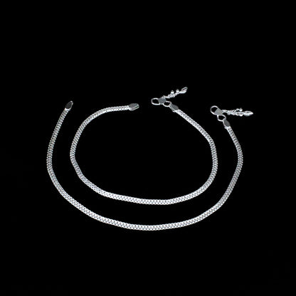 Traditional 925 Sterling Silver Indian women Anklets Bracelet Pair 10"