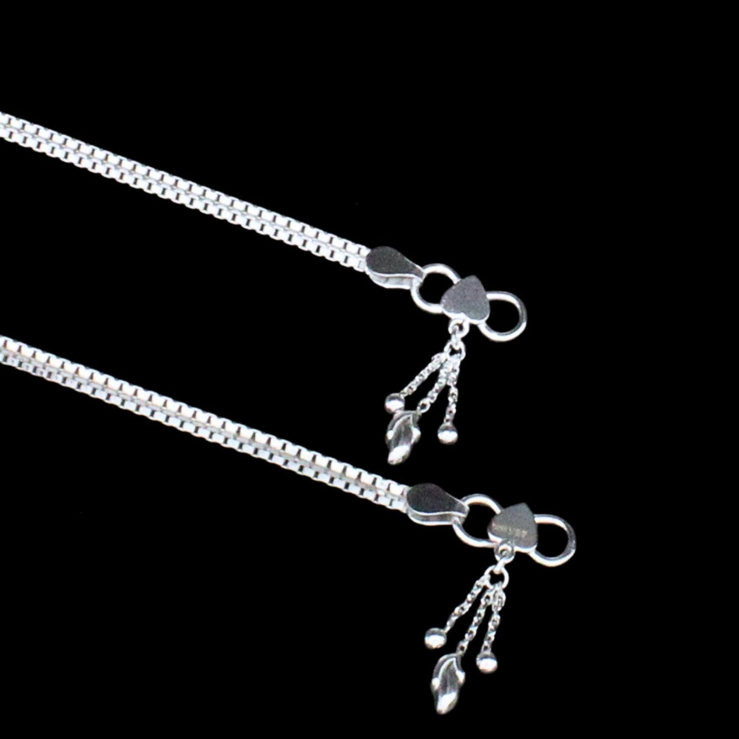 Traditional 925 Sterling Silver Indian women Anklets Bracelet Pair 10"