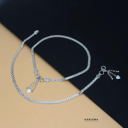 925 Sterling Silver Indian Design women Anklets Bracelet Pair 10"