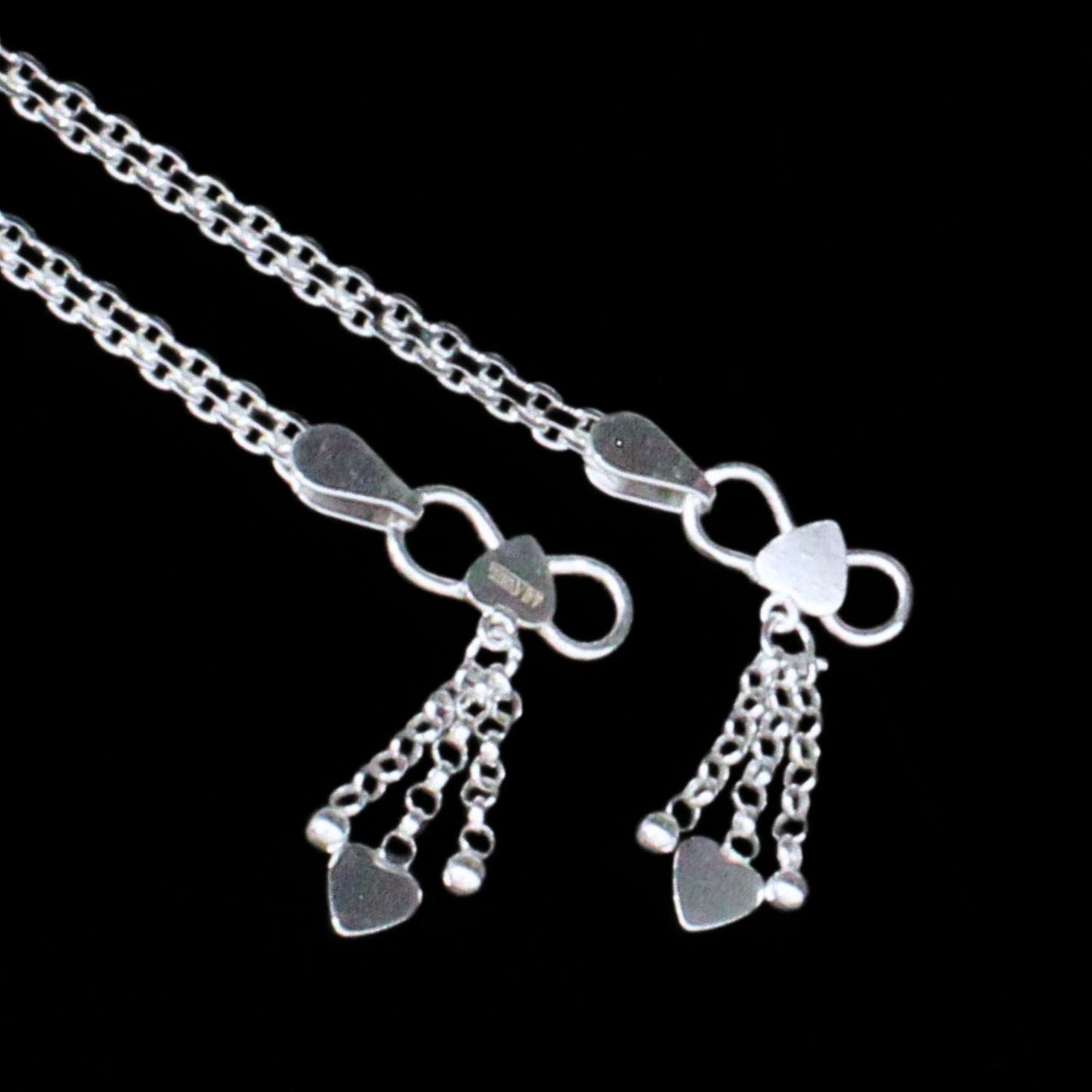 925 Sterling Silver Indian Design women Anklets Bracelet Pair 10"