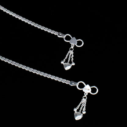 Real 925 Sterling Silver Payal For Women In Traditional Indian Design Anklets Pair 10.3"