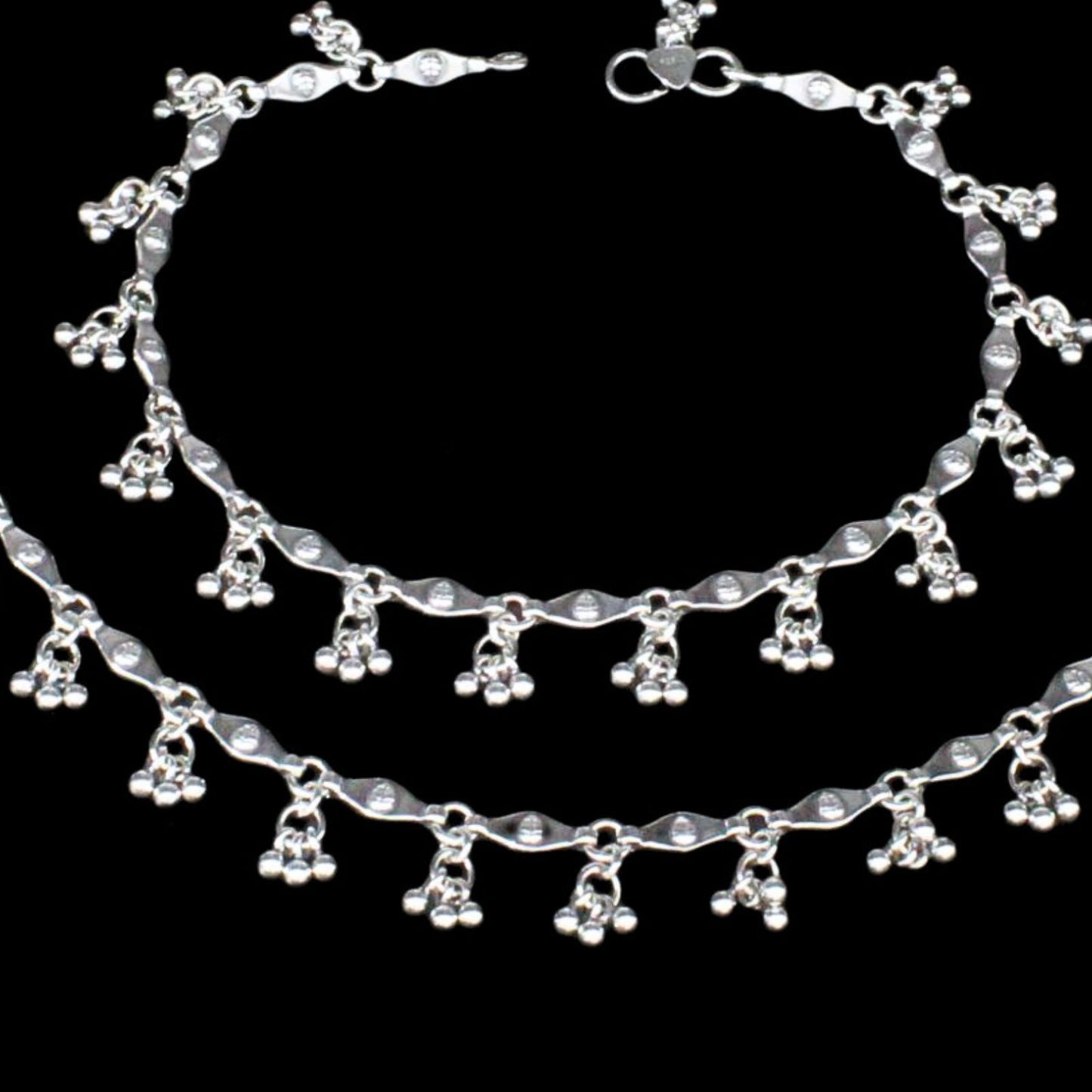 Indian women beach wear 925 Sterling Silver Antique Oxidised Anklets Pair 10"