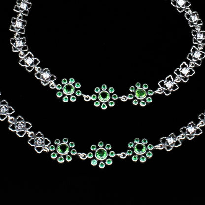 925 Sterling Silver Indian Women party wear CZ Oxidised Anklets Pair 10.3"