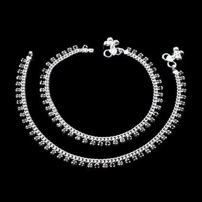 Indian Anklets Real Silver Black CZ Anklets Ankles Pair 10.5"