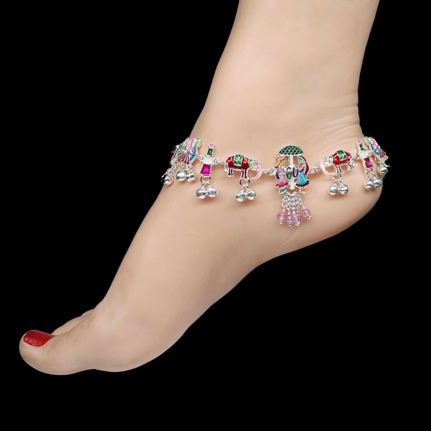 Indian Women Real Silver wedding gifting Anklets Ankle chain for Bride 10.7"