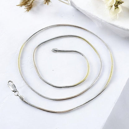 Three Tone 925 Sterling Silver Women Neck Chain 18"