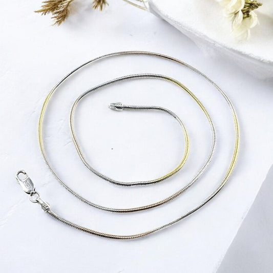 Three Tone 925 Sterling Silver Women Neck Chain 18"