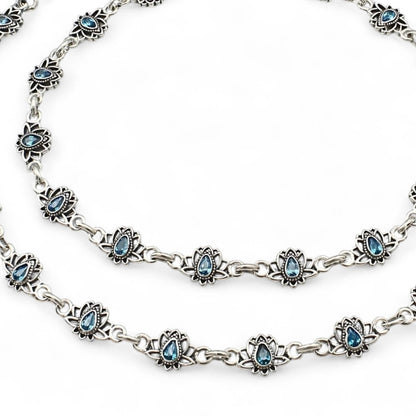 925 Sterling Silver Blue CZ Oxidised Lotus design payal  Pair 10.3"