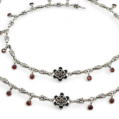 Amazing 925 Sterling Silver Orange CZ Oxidised floral Anklet Pair 10.3"
