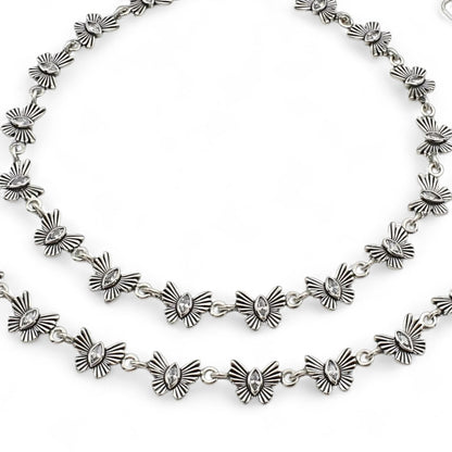 925 Sterling Silver White CZ Oxidised Butterfly payal Anklet Pair 10.3"