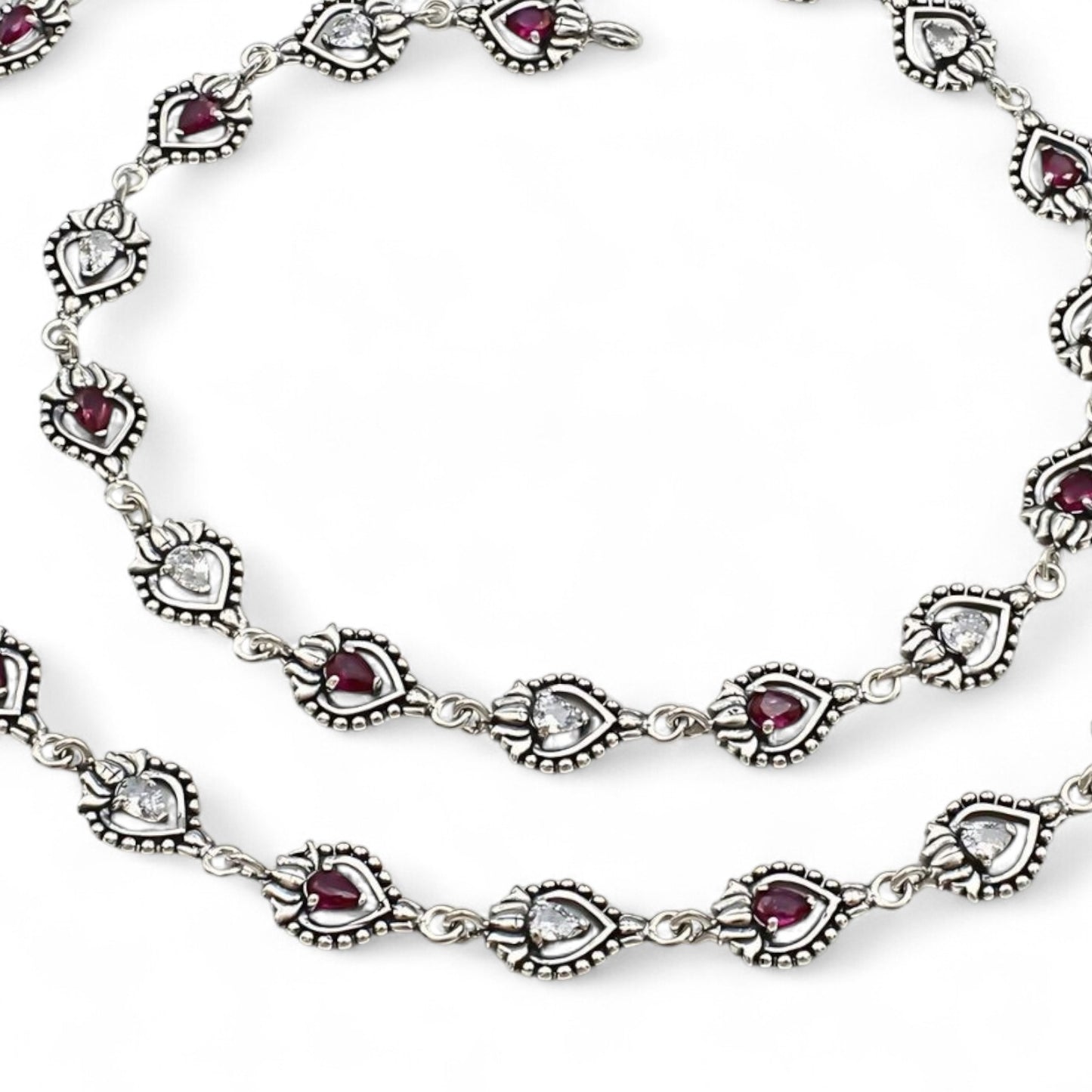 925 Sterling Silver Excellent Pink White CZ Oxidised pajeb Anklet Pair 10"
