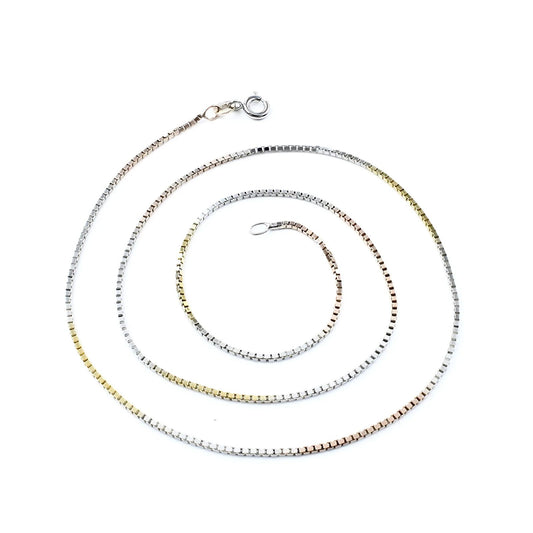 Three Tone 925 Sterling Silver amazing box design Neck Chain 18"