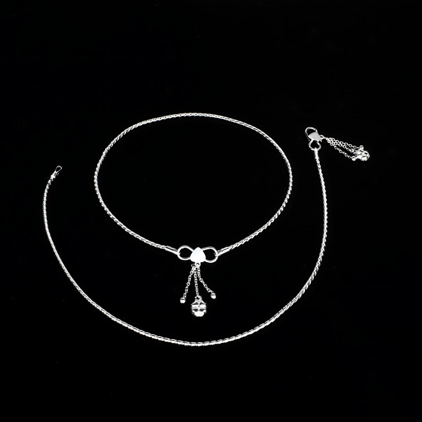 925 Sterling Silver Chain Anklet Pair 10.3"