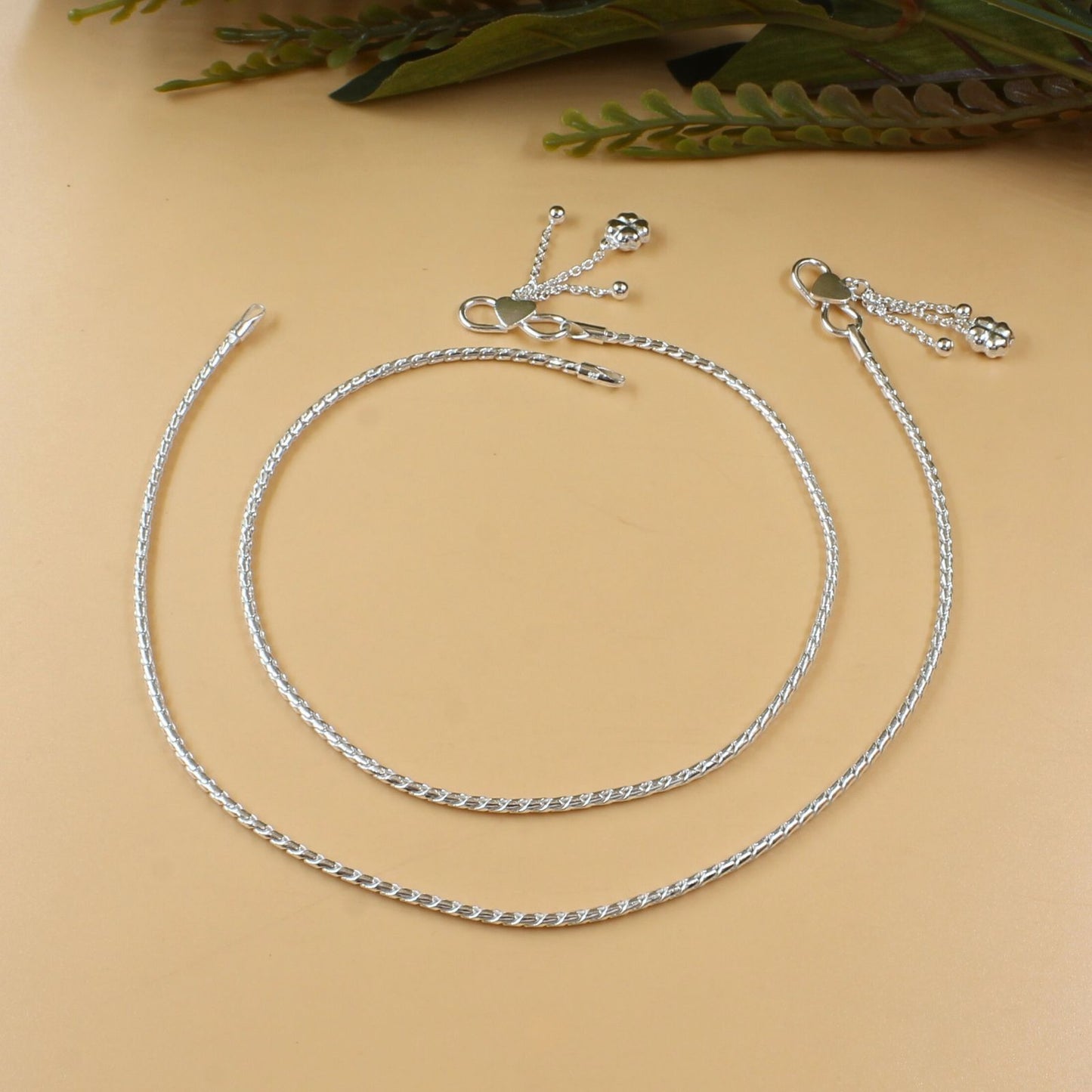 925 Sterling Silver Chain Anklet Pair 10.3"