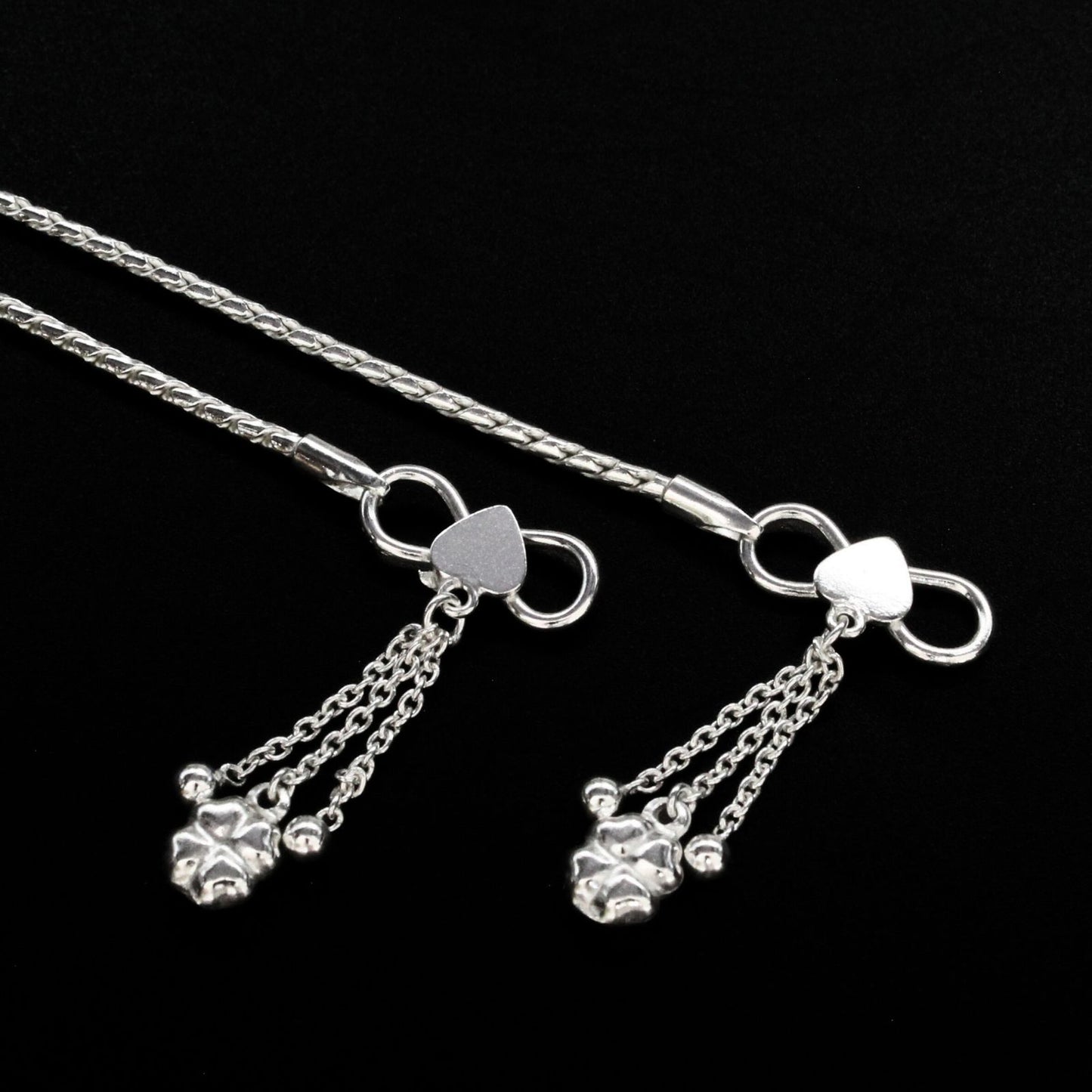 925 Sterling Silver Chain Anklet Pair 10.3"