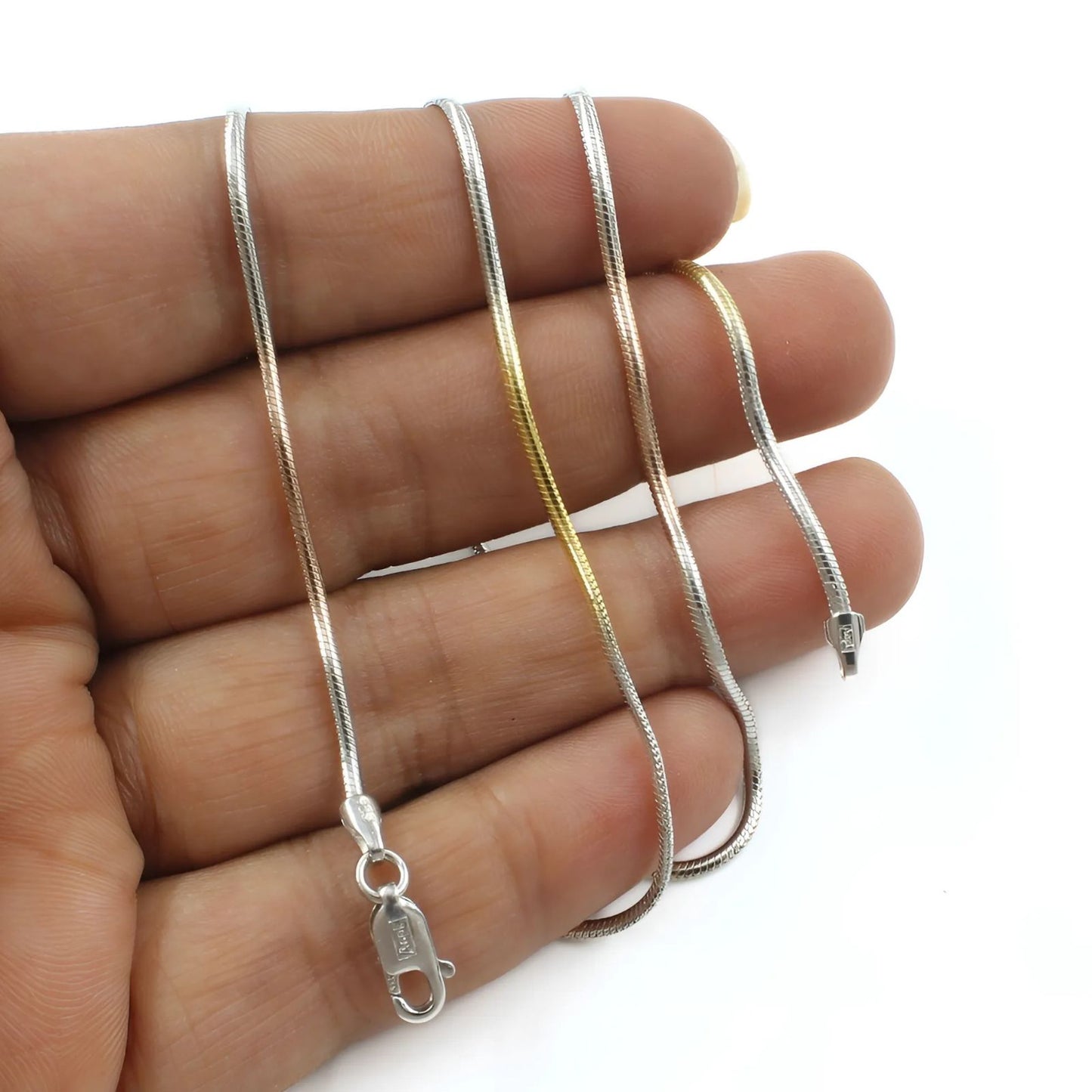 Three Tone 925 Sterling Silver Women Neck Chain 18"