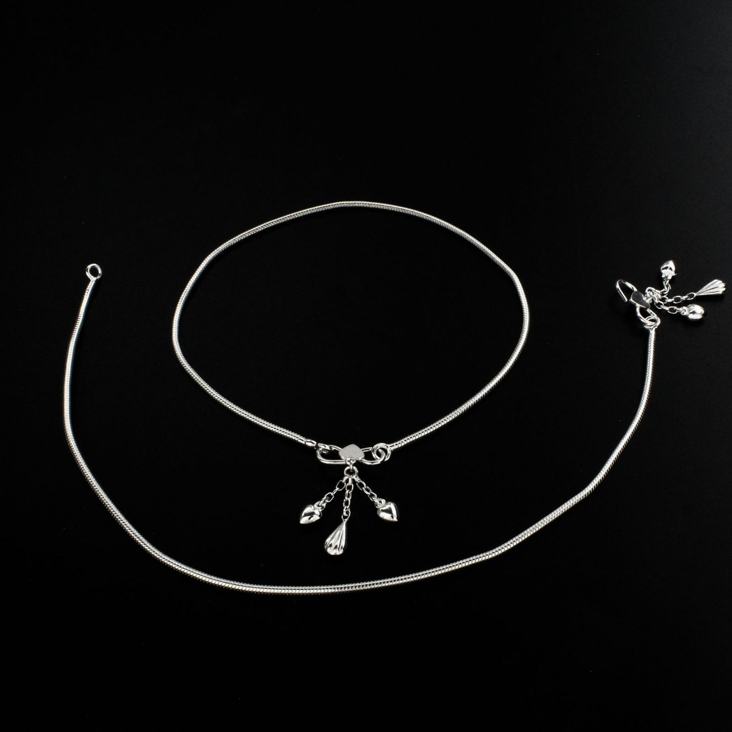 925 Sterling Silver women Chain Anklet Pair 10.3"