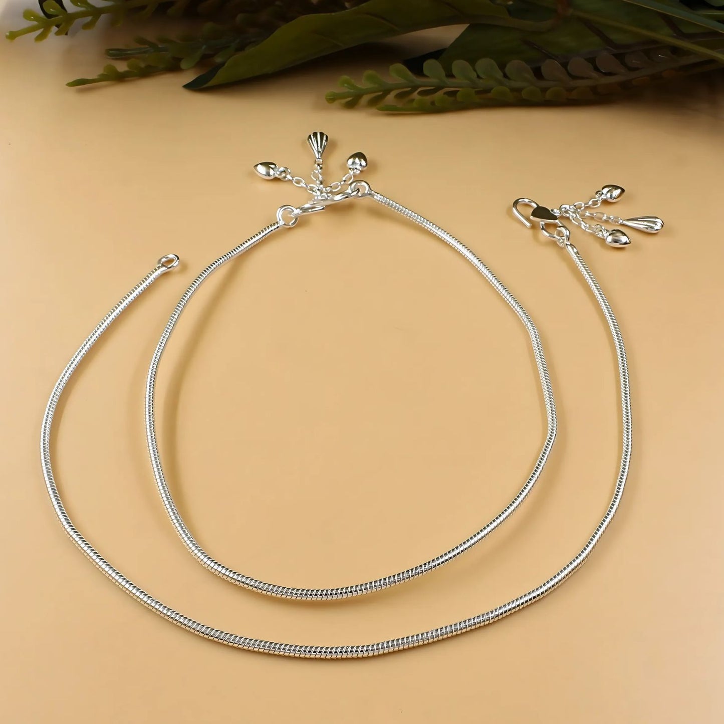 925 Sterling Silver women Chain Anklet Pair 10.3"