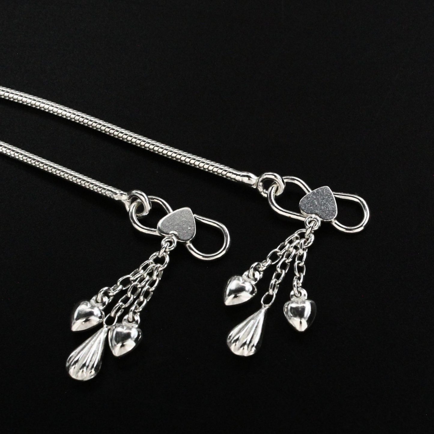925 Sterling Silver women Chain Anklet Pair 10.3"