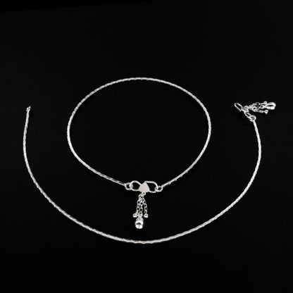 925 Sterling Silver women Chain Anklet Pair 10.3"