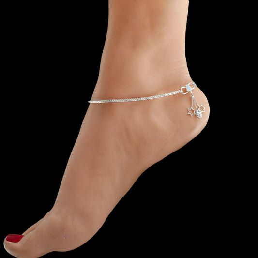 925 Sterling Silver women foxtail Chain Anklet Pair 9.8"