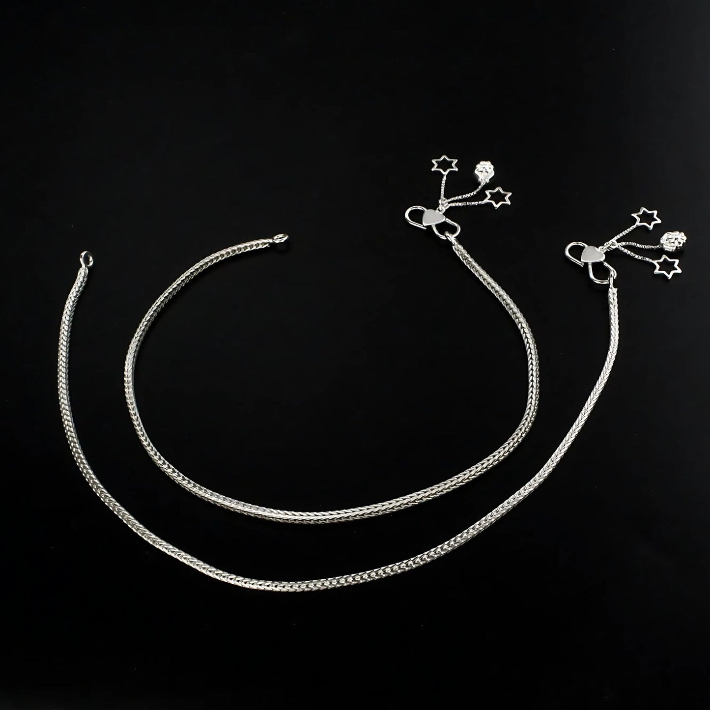 925 Sterling Silver women foxtail Chain Anklet Pair 9.8"