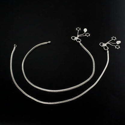 925 Sterling Silver women foxtail Chain Anklet Pair 9.8"