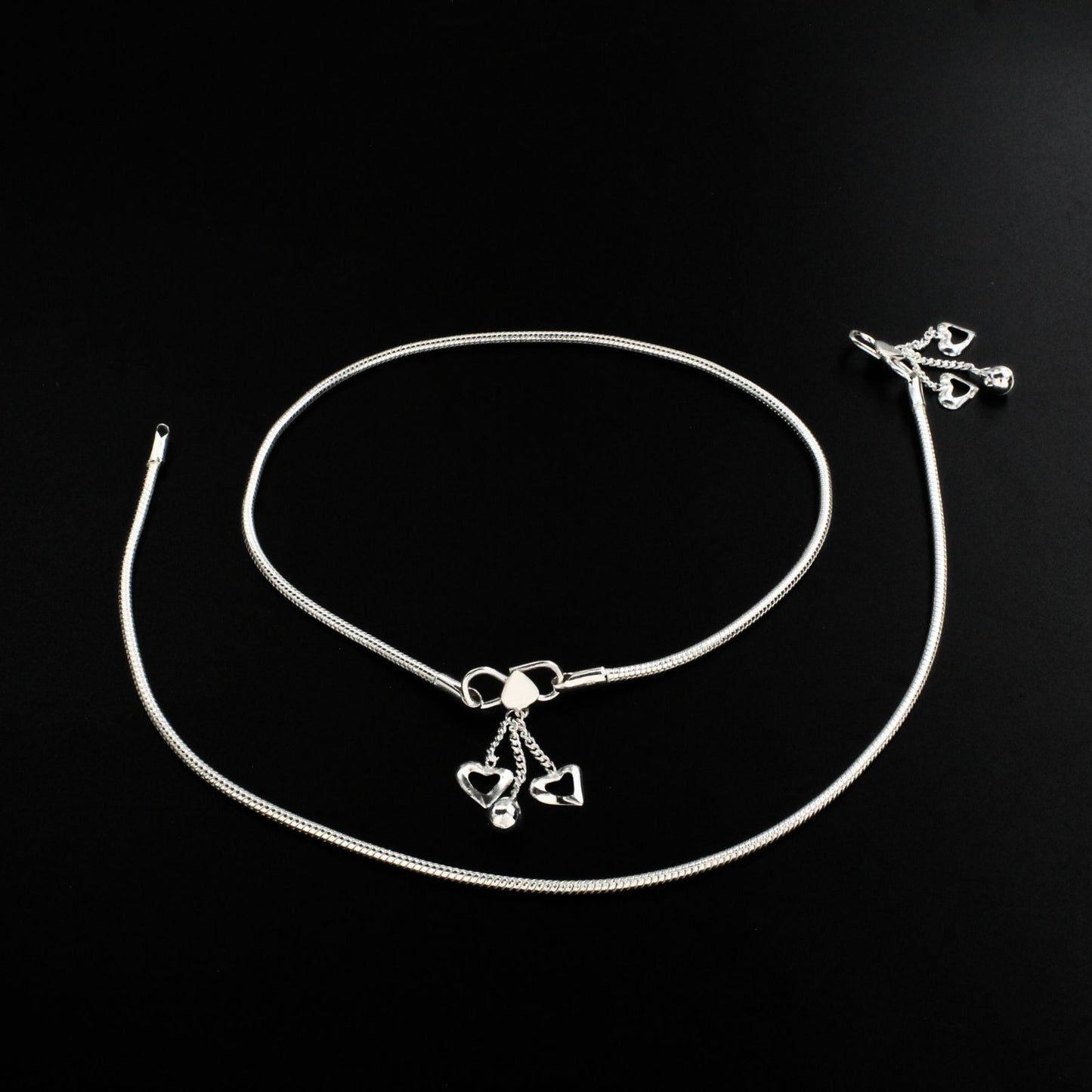 boho style 925 Sterling Silver women snake Chain Anklet Pair 10.8"