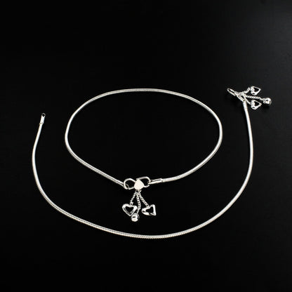 boho style 925 Sterling Silver women snake Chain Anklet Pair 10.8"